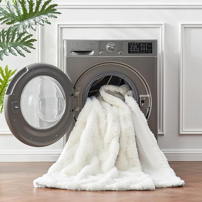 Cozy Bliss Faux Fur Throw Blanket for Couch - Clearance Soft Checkered Fuzzy Plush Cozy Throw Gift Blankets for Women,Cream White Boho Blanket for Sofa Bedroom Living Room.50 * 60 Inches