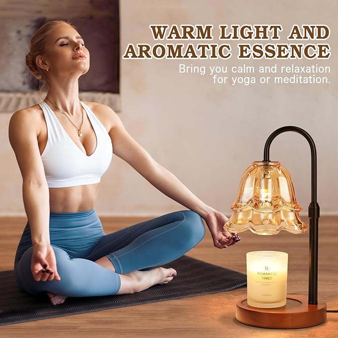 Candle Warmer Lamp with Timer & Dimmer, Adjustable Height, House Warming Birthday Gifts for Women Mom, Flower Candle Lamp Warmer, Wax Warmer Lamp for Jar Candles with 2 Bulbs