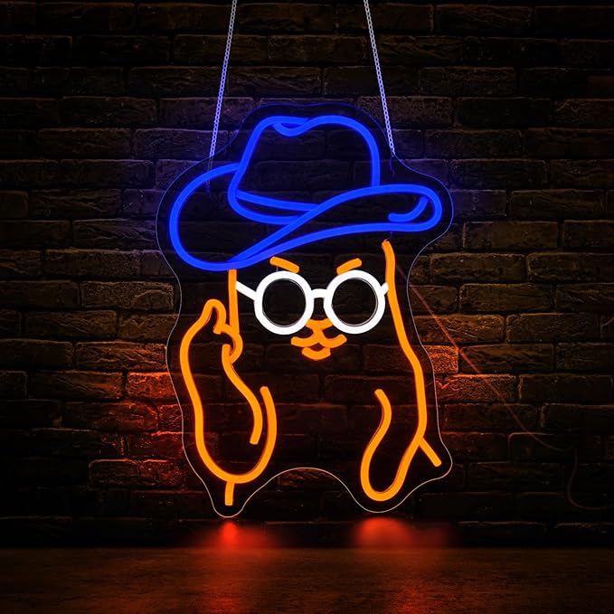 Cat Cowboy Neon Sign for Wall Decor Led Neon Signs Light Up Sign Room Decor Neon Lights Sign USB Powered