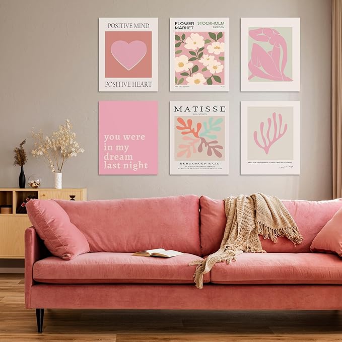 Habseligkeit Flower Market Posters Aesthetic, Matisse Abstract Wall Art Prints Danish Pastel Pink Wall Decor, Floral Wall Art Prints for Girs Dorm Aesthetic Decor Unframed, 11x14in, Set of 6