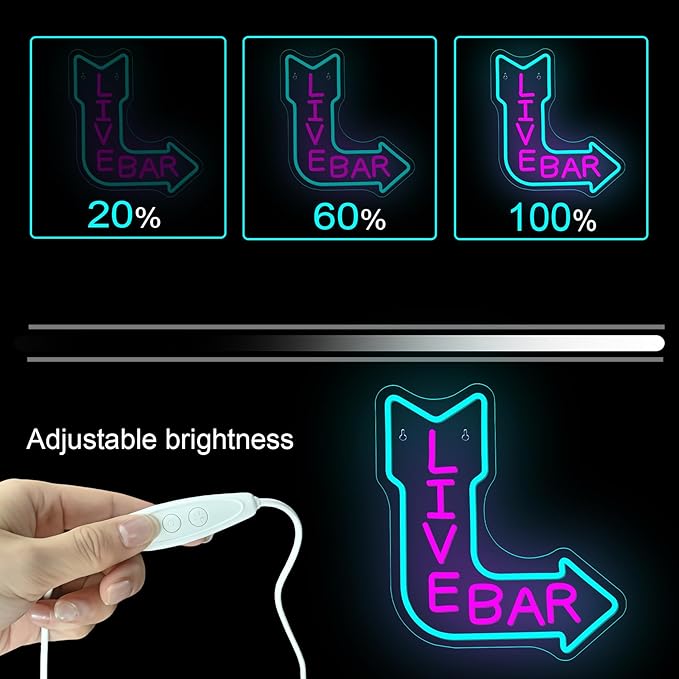 NOSUN LIVE BAR Neon Sign for Wall Decor Man Cave Bar Beer Home Art Neon Light LED Neon Lights Signs with Dimmer for Bedroom Office Hotel Pub Recreation Room Sign