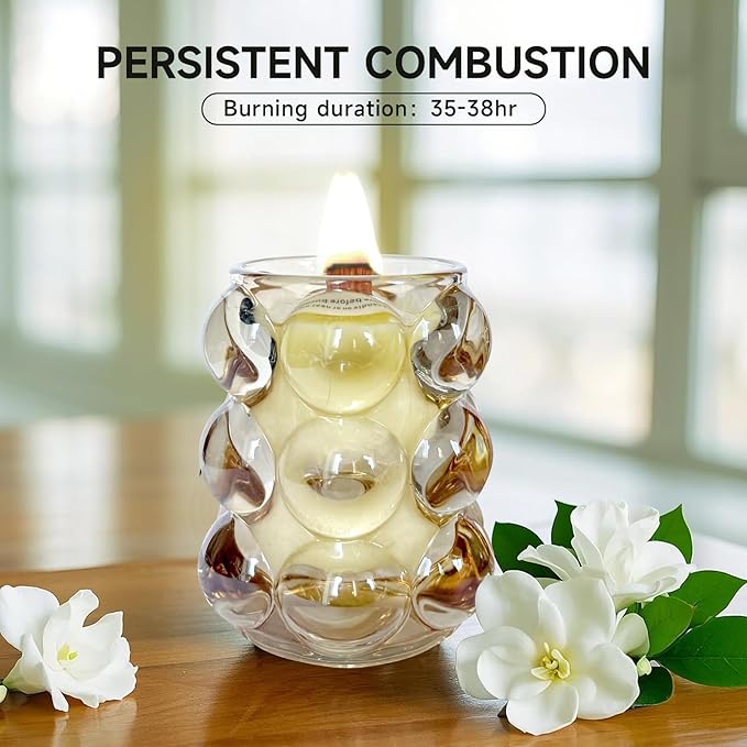 Amber Bubbles Glass Jasmine Scented Candles Gifts for Women, Scented Candles Unique Gifts for Women,Funny Cute Cool Cereal Soy Wax Candles for Home, Coffee Bar Scented for Holiday/Birthday