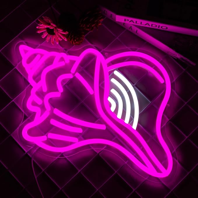 Seashell Neon Sign, Pink Ocean Shells Conch Neon Signs For Wall Decor, Led Light Up Signs for Bar Man Cave Beach Theme Party Wedding Decorations Gifts