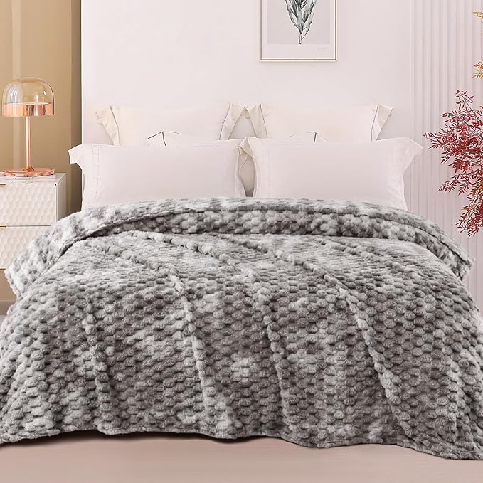 Exclusivo Mezcla Queen Size Soft Fleece Blanket, 90x90 Inches Stylish Jacquard Velvet Blanket for Bed, Fuzzy Cozy Lightweight for All Season, Tie-dye Grey