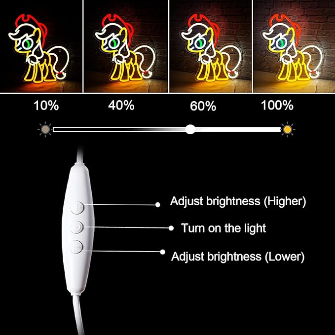 Neon Signs for Wall Decor, Led Sign for Wall, USB Powered Anime Neon Lights for Girls Bedroom, Kawaii Horse Light Up Sign for Boy Game Room Decor,Dimmable LED Neon Light Sign Cartoon