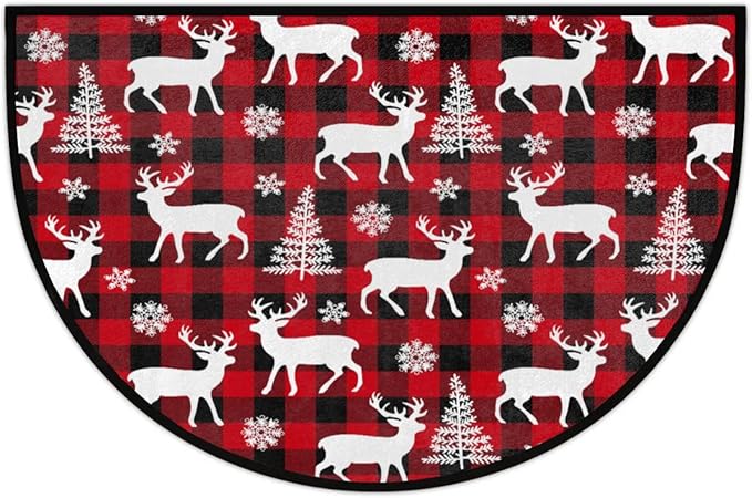 Christmas Half Round Doormat Rug Winter Outdoor Doormat Kitchen Mat for Living Room Fireplace Bedroom Farmhouse Half Moon Christmas Rugs Gifts Animal-Deer
