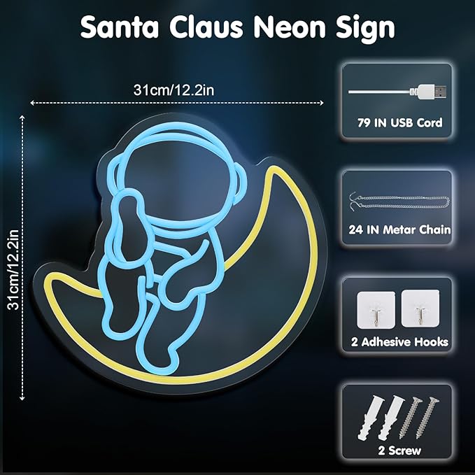 Astronauts Neon Signs for Wall Decor, USB Powered Dimmable Colorful Led Neon Signs for Bedroom, Boys Room, Teen Room, Wall Decor, Christmas Gifts, Birthday Gifts for Kids