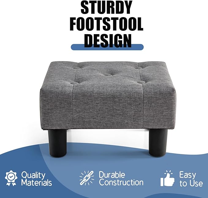 BRIAN & DANY Small Foot Stool, Linen Foot Stools with Legs, Stable Small Footstool for Living Room, Grey