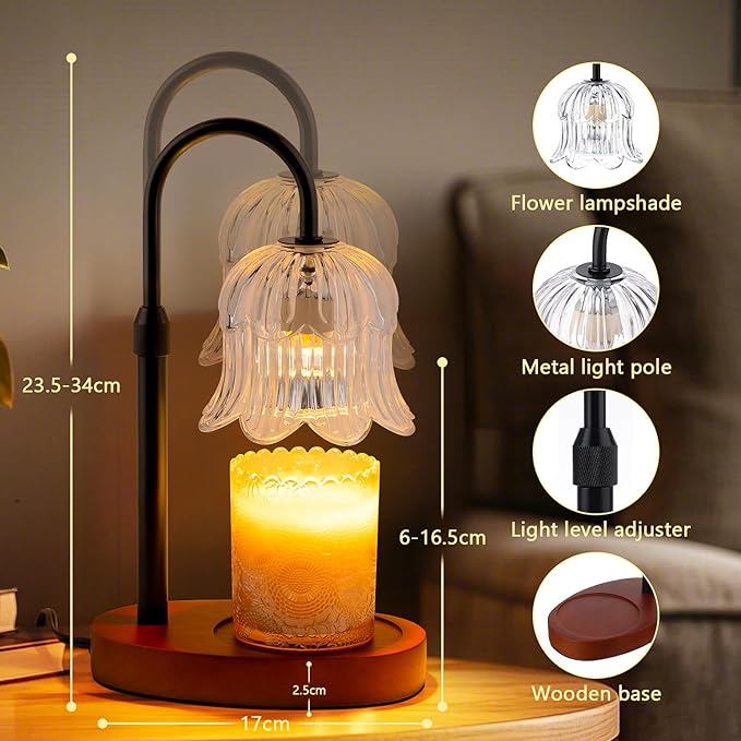 Candle Warmer Lamp Electric Timer - Candles Height Adjustable Dimmable Warmers Scented Flower Lamps No Flame Heat Warm Melt Wax Jar Modern Home Decor Table Lights for Home Living Bedroom