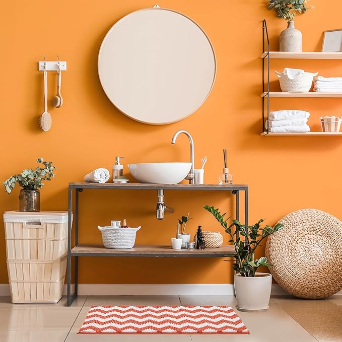 CozeCube Orange Chenille Bathroom Rugs 59" x 24", Soft Microfiber Chevron Bath Mats for Bathroom, Non Slip Shaggy Bath Rugs Machine-Washable, Plush Absorbent Shower Mat, Halloween Bath mat