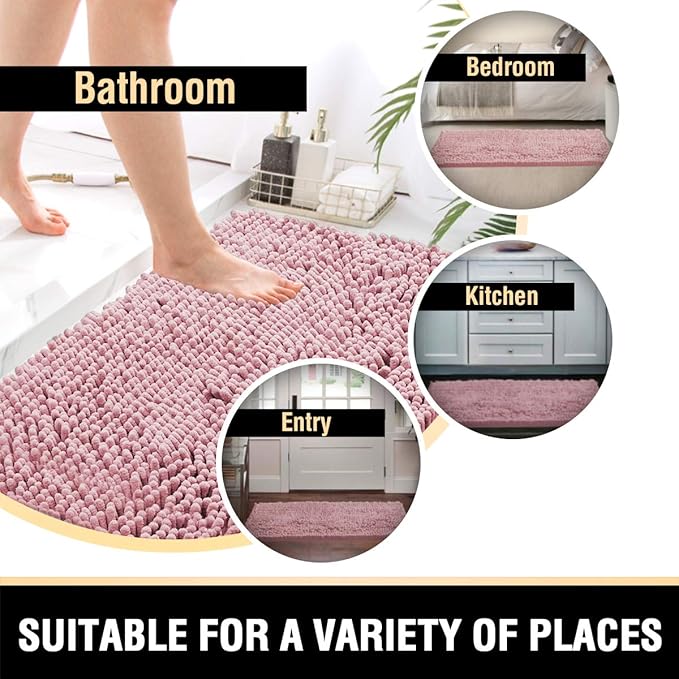 H.VERSAILTEX Bathroom Rugs Bath Mat Bath Rugs Bath Mats for Bathroom Non Slip Extra Thick Buncy Soft Chenille Bath Rug Fulffy Shag, Indoor Rug for Entry Living Room (Coral Pink, Large 59" x 20")