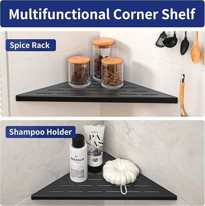 Corner Shower Shelf, 12" Matte Black 304 Stainless Steel Slot Design Recessed Corner Shelves 2 Pack Bathroom Shelf Rack for Tiled Wall, Large Size