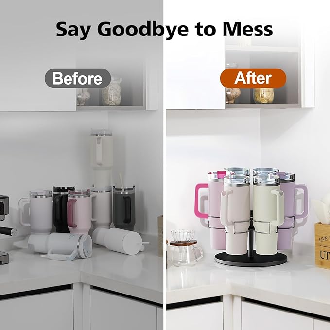 Water Bottle Organizer for Stanley 40 oz, Rotating Stanley Cup Organizer Holder, Tumbler Organizer Holder, Stanley Cup Accessories, Easy to Install, Black๏ผPatented Product๏ผ