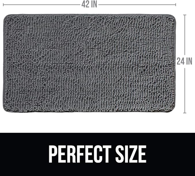 KANGAROO Bathroom Rugs, Chenille Soft Absorbent Bath Rug, Shaggy Shower Mat, Quick Dry Machine Wash Bathmat, Plush Carpet Mats for Tub, Bathtub and Room Home Decor Accessories, 42x24, Gray