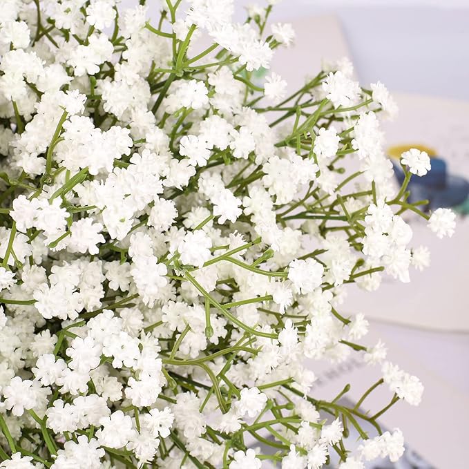 N&T NIETING Babys Breath Artificial Flowers Bulk White, 24Pcs Fake Gypsophila Bouquet Flowers Real Touch Faux Babies Breath for Wedding Centerpieces, Party Decor, Home Floral Arrangements, White