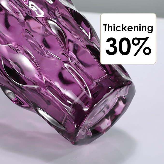 CEMABT 9.5inch 3.4 lb Glass Vases for Flowers Unbreakable Thickened Morden vase for Tables Centerpieces,Colorful,Vintage and Clear Rose Large Flower vases for Bouquet Unique Gifts(Purple)
