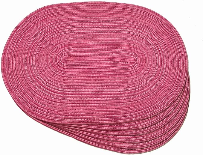 Noctiflorous Oval Braided Placemats Set of 6 Woven 12x18 Inch Non Slip Washable Heat Resistant Place Mats Tablemats for Dining Kitchen Party Daily Table Decor Dinner Mats (Hot Pink, 6)