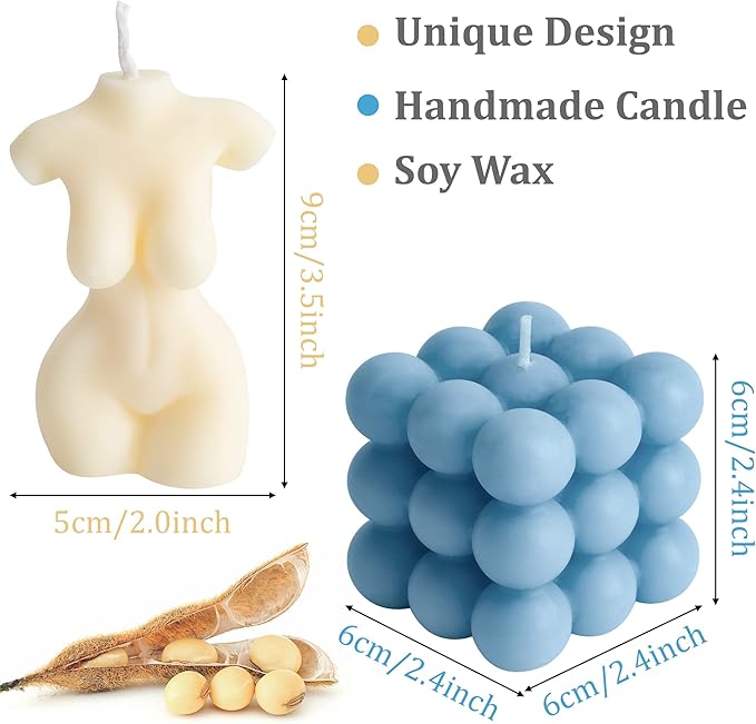 2Pcs Bubble Candle Female Body Scented Candle Set Danish Pastel Room Aesthetic Handmade Soy Wax Natural Fragrance Cube Aromatherapy Candles for Bathroom Bedroom Decorations Women Relaxation Gift