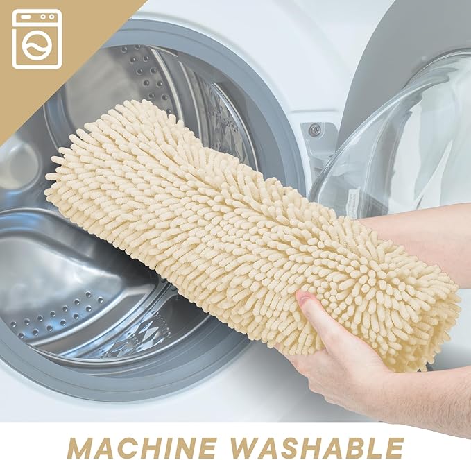 Bathroom Rugs 2 Pieces Chenille Bath Rug Mat, Extra Thick and Soft Absorbent Bath Rugs, Machine Washable, Non-Slip Plush Bath Mats for Tub, Shower, and Bath, (Milk White, 32"x20"+24"x16")