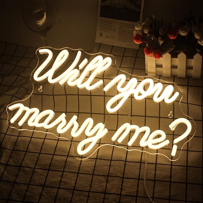 Will You Marry Me Neon Sign for Wall Decor Wedding LED Letters Neon Sign Powered by USB Light Sign for Proposal Decorations Wedding Party Valentines Day Girlfriend