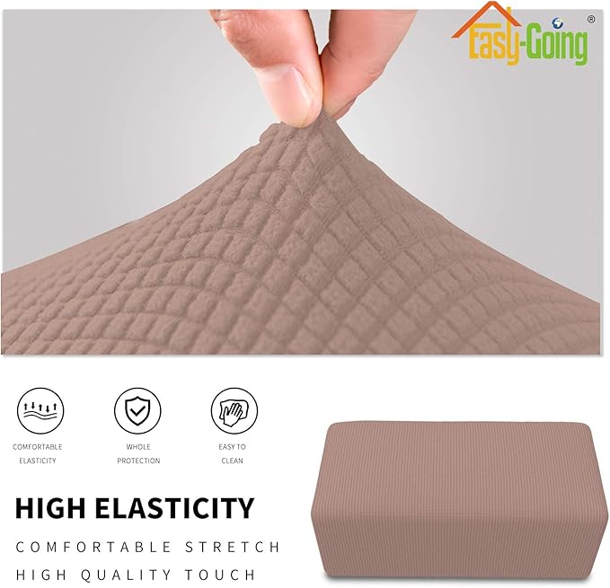 Easy-Going Stretch Ottoman Cover Folding Storage Stool Furniture Protector Soft Rectangle slipcover with Elastic Bottom(Ottoman Large,Pink)