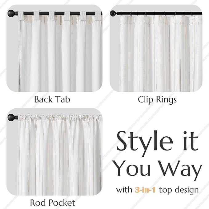 jinchan Golden Foil and White Striped Curtains 96 Inch Length for Living Room Bedroom Golden Foil Striped on White Curtains Light Filtering Drapes Rod Pocket Modern Window Treatments Set 2 Panels