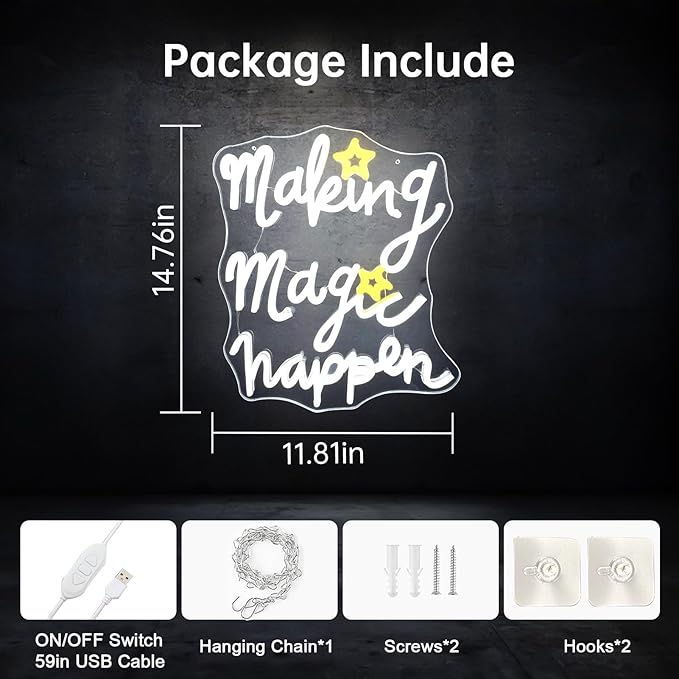 Making Magic Happen Neon Signs for Wall Decor, Inspiring Quotes Encouraging Sayings Wall Art, Bright Dimmable Led Light Sign for Game Room Bedroom Birthday Party Gifts Man Cave Living Room Kids