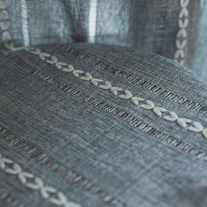 Sutuo Home Blue Boho Curtains 120 inches Long for Bedroom Living Room Nursery Room, Semi Blackout Linen Farmhouse Tassels Window Treatment Bohemian Embroidery Drape, Rod Pocket 1 Panel 52" W x 120" L
