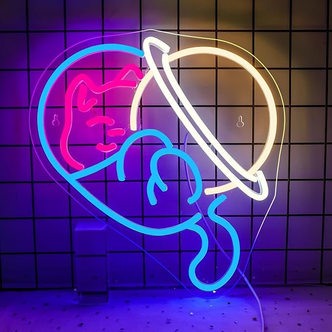 NOSUN Astronaut Cat Neon Signs - Blue Light Up Wall Decor for Bedroom Bar Party - Funny Neon Cat Sign Gifts for Kids/Adult/Women