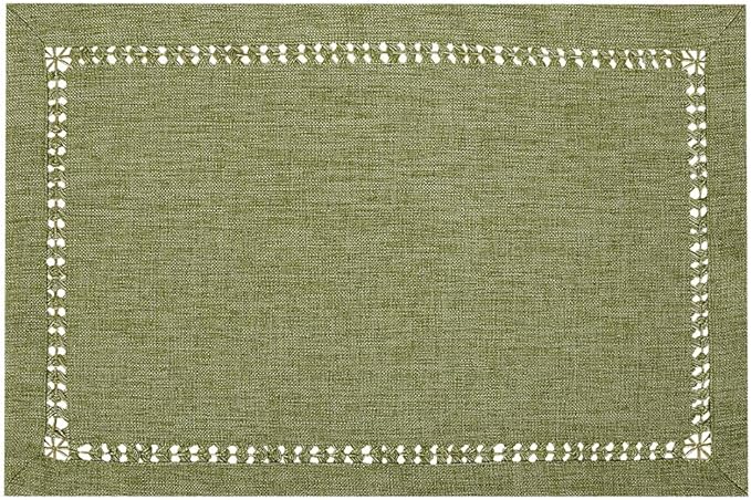 Grelucgo Set of 4 Handcrafted Solid Sage Green Color Dining Table Place-mats, Double-Hemstitched, Rectangular 12 x 18 Inch