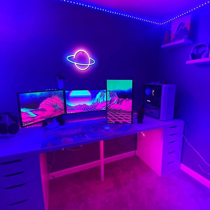 Lumoonosity Planet Neon Sign, USB Powered Planet Light Led Neon Signs with On/Off Switch, Planet Led Sign for Wall Decor, Aesthetic Hanging Saturn Neon Light, Planet Lights for Bedroom, Gaming Room