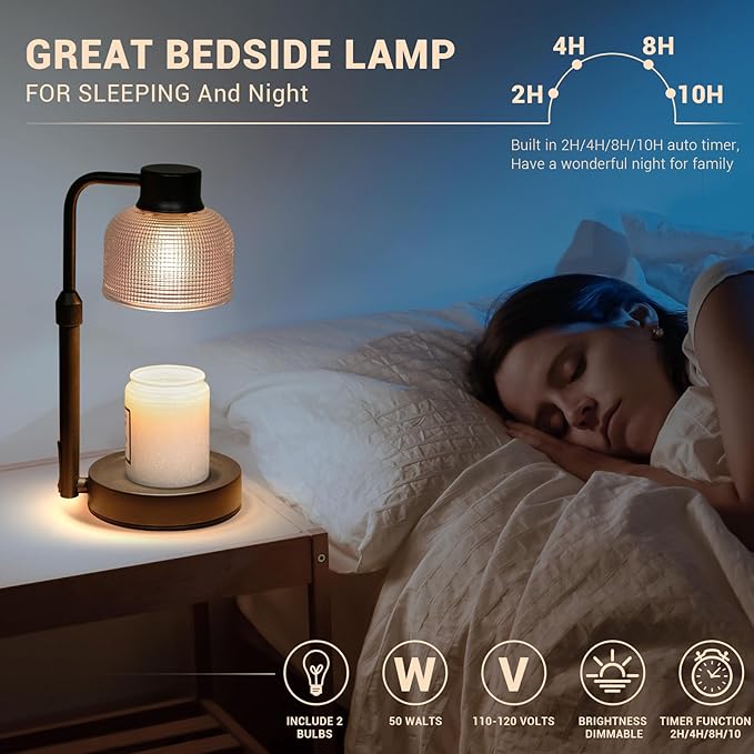 KLL Candle Warmer Lamp with Timer: Birthday Gifts for Women Mom - Home Decor House Warming Gifts New Home - Wax Melt Warmer with 2 Bulbs for Jar Candles