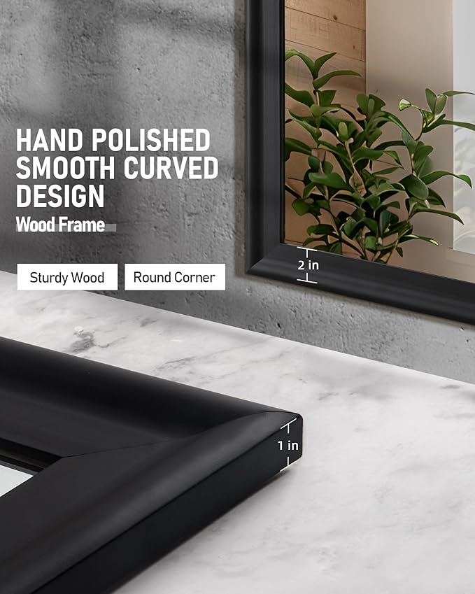 CULER Black Wood Wall Mirror for Bathroom,Rectangle 20 x 30 inch Hanging Vatiny Mirrors with Wooden Frame for Living Room,Bedroom,Entryway