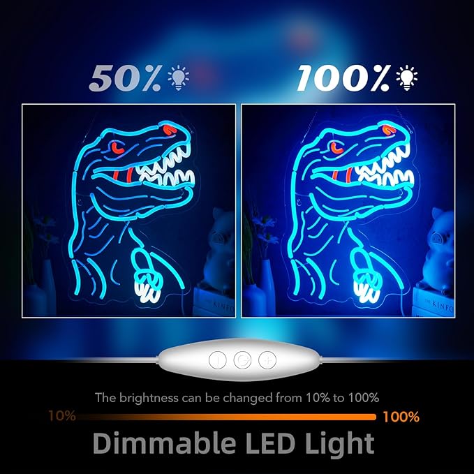 Dinosaur Neon Sign T-REX Neon Sign for Wall Decor Dino USB Dimmable Neon Light Sign for Boys Girls Room Gameroom Holiday Birthday Christmas Gift
