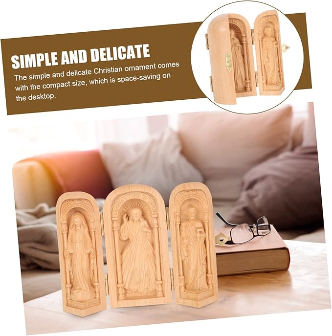 Religious Ornaments Mini Decor Vintage Decor for Home Hand Sculpture Boxwood Carving Christ Mini Christian Altar Box Hand Carving Christian Statues Catholic Statue for Desk Wooden