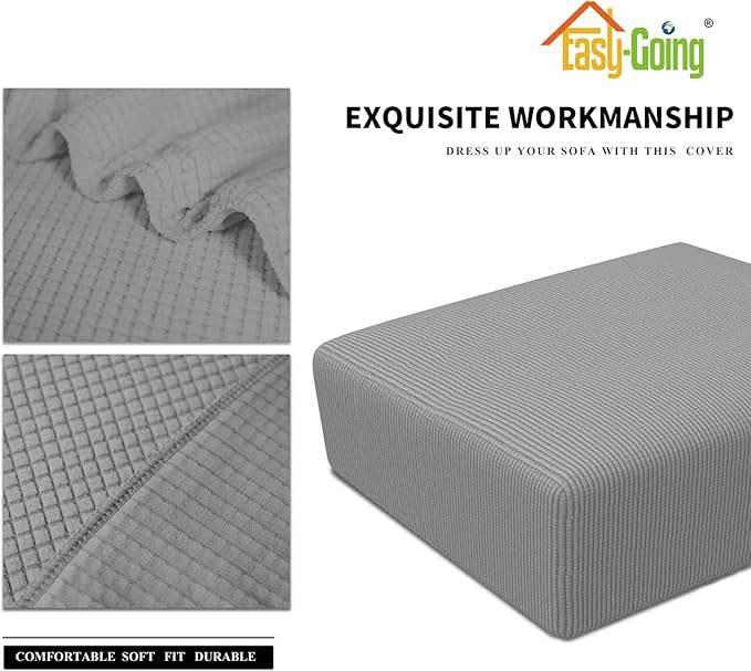 Easy-Going Stretch Square Ottoman Cover 40x40x15 inch Folding Storage Stool Furniture Protector Soft Rectangle slipcover with Elastic Bottom Light Grey