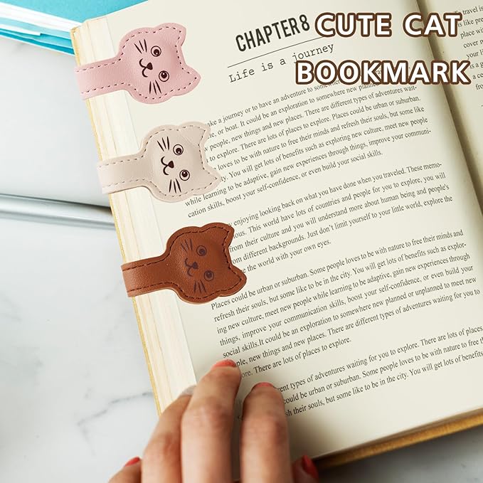 Zkptops Magnetic Leather Bookmarks Cute Cat Book Markers for Reading Women Men Strong Magnet Bookmark Clips Page Mark Unique Books Accessories Gifts for Book Lovers Teachers Students Reader (Brown)