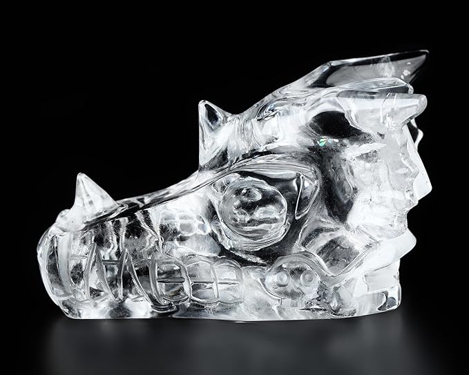 Skullis 2.0" Clear Quartz Rock Crystal Hand Carved Crystal Dragon Skull Sculpture, Crystal Healing.1514