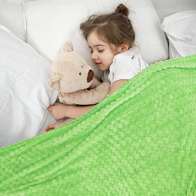 Vessia Flannel Fleece Throw Blanket, 3D Jacquard Light Green Fuzzy and Warm Blanket for Couch,Sofa,Bed,Chair, 300GSM Soft Touch Cozy Throw for All-Season Home Decor(50x40inch)