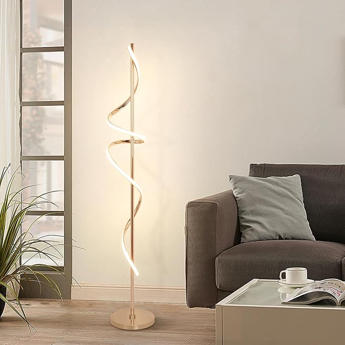 LED Floor Lamp for Living Room, 60 inches Spiral Floor Lamp with Remote Control, 48W, 3 Color Temperatures,Dimmable, for Bedroom, Office Gold