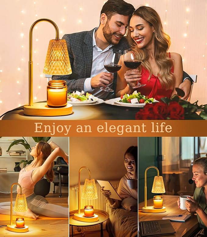 Candles Warmers Lamps with Timer - Electric Candle Wax Warmer Lamp for Jar Candles Burner Dimmable Light No Flame Scented Warming Adjustable Height