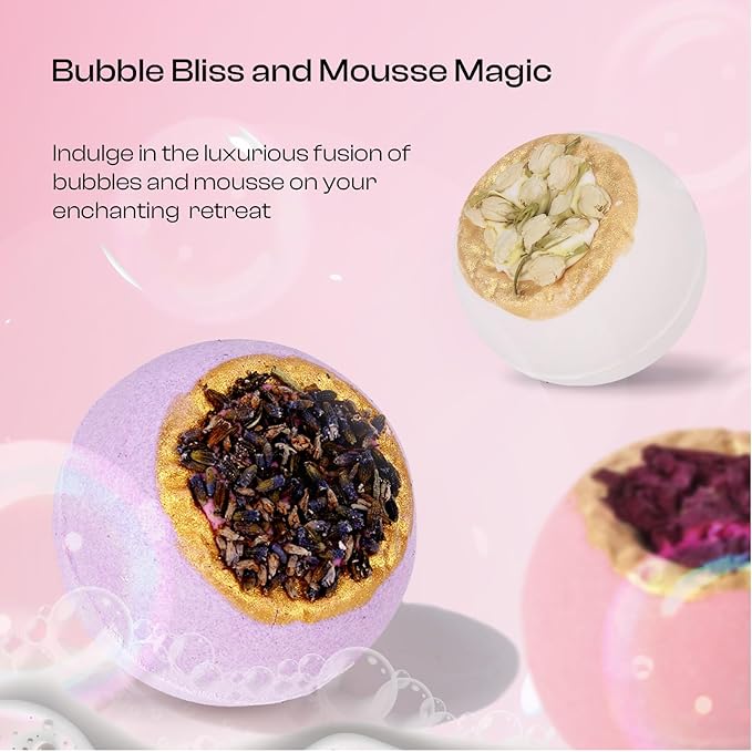 Bath Bombs for Women, 6 Fizzies Luxury Large Size with Real Flowers and Natural Organic Essential Oil, Self Care Gifts for Women, Mon, Daughter, Girlfriend, Kids,Pack of 6 (Multiple)