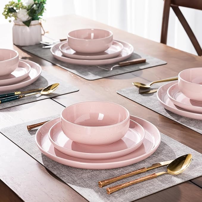 GBHOME Ceramic Dinnerware Sets for 6, 18pcs Stoneware Plates and Bowls Sets, Handmade Chip and Scratch Resistant Dishes Set, Dishwasher & Microwave Safe