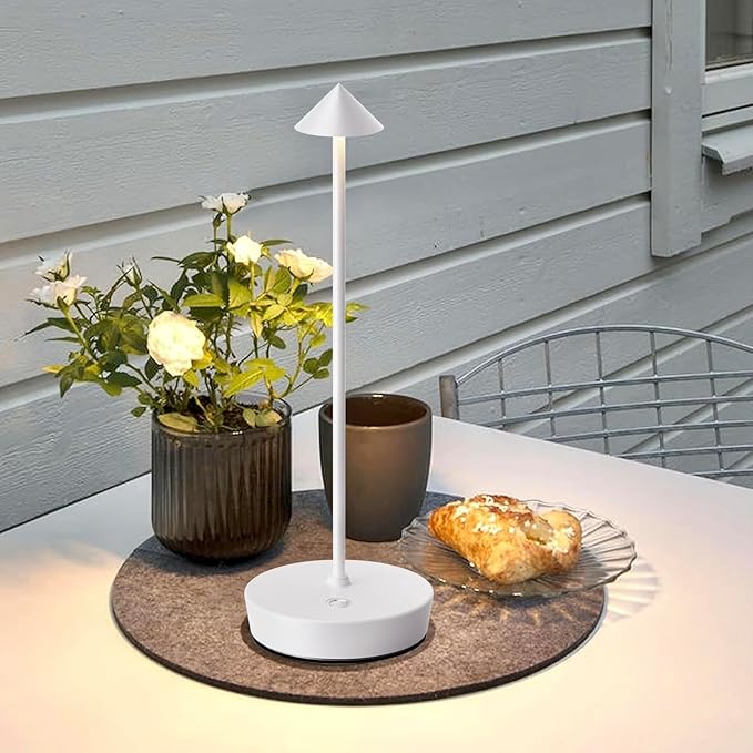 Set of 2 Rechargeable Cordless Table Lamp,6000mAh LED Battery Operated Desk Lamp Touch 3 Color Dimming Portable Outdoor Waterproof Table Light for Patio/Restaurant/Dining/Home (White)
