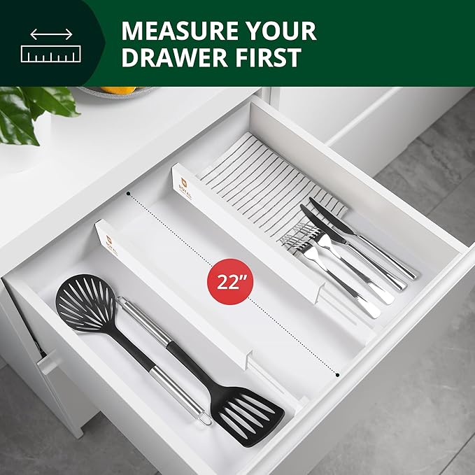 ROYAL CRAFT WOOD Adjustable Bamboo Caddy Expandable Drawer Organization Separators For Kitchen, Dresser, Bedroom, Bathroom and Office, 4-Pack (Large (up to 22)), White