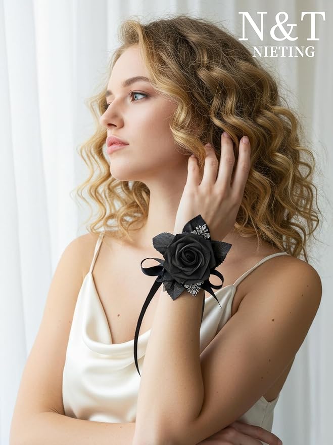 N&T NIETING Artificial Flowers Black Rose 50pcs Real Touch Flowers Perfect for for DIY Bouquets Wedding Party Baby Shower Home Decoration