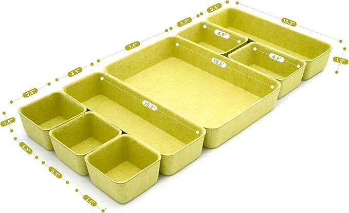 Welaxy Drawer organizers trays Felt storage bins office Desk Minimalist Lifestyle Natural Shallow Box 8-Piece back to school off to college gift solution (Linden green)