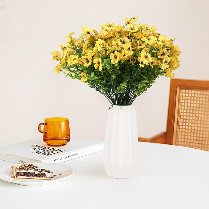 Artificial Flowers for Outdoors, 12 Bundles Artificial Plants & Flowers Outdoor, UV Resistant Faux Flowers Silk Fake Flower for Outside Porch Pot Window Garden Planter Decoration(Yellow)