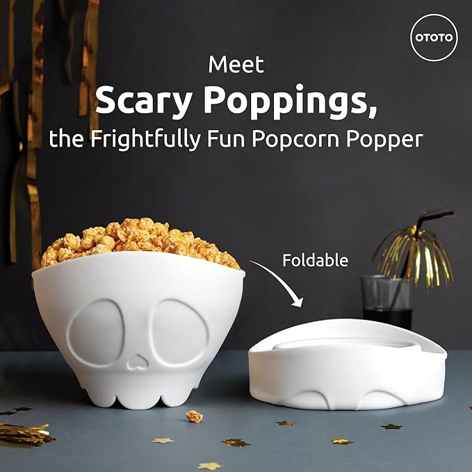 OTOTO New Scary Poppings Microwave Popcorn Popper - Gothic Popcorn Microwave Popper, Silicone Microwave Popcorn, Collapsible Bowl Popcorn Bowls, Halloween Goth Accessories Goth Gifts (White)