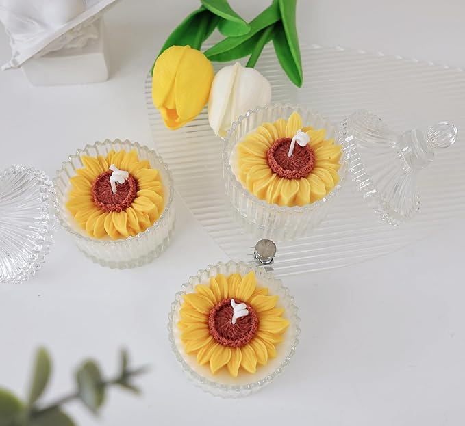 Sunflower Scented Candle,230G Soy Wax Aroma Decorative Candle in Glass Jar 24 Hours,Handmade Candle for Table Photo Prop,Prefect Gift for Meditation Stress Relief Mood Boosting Bath Yoga